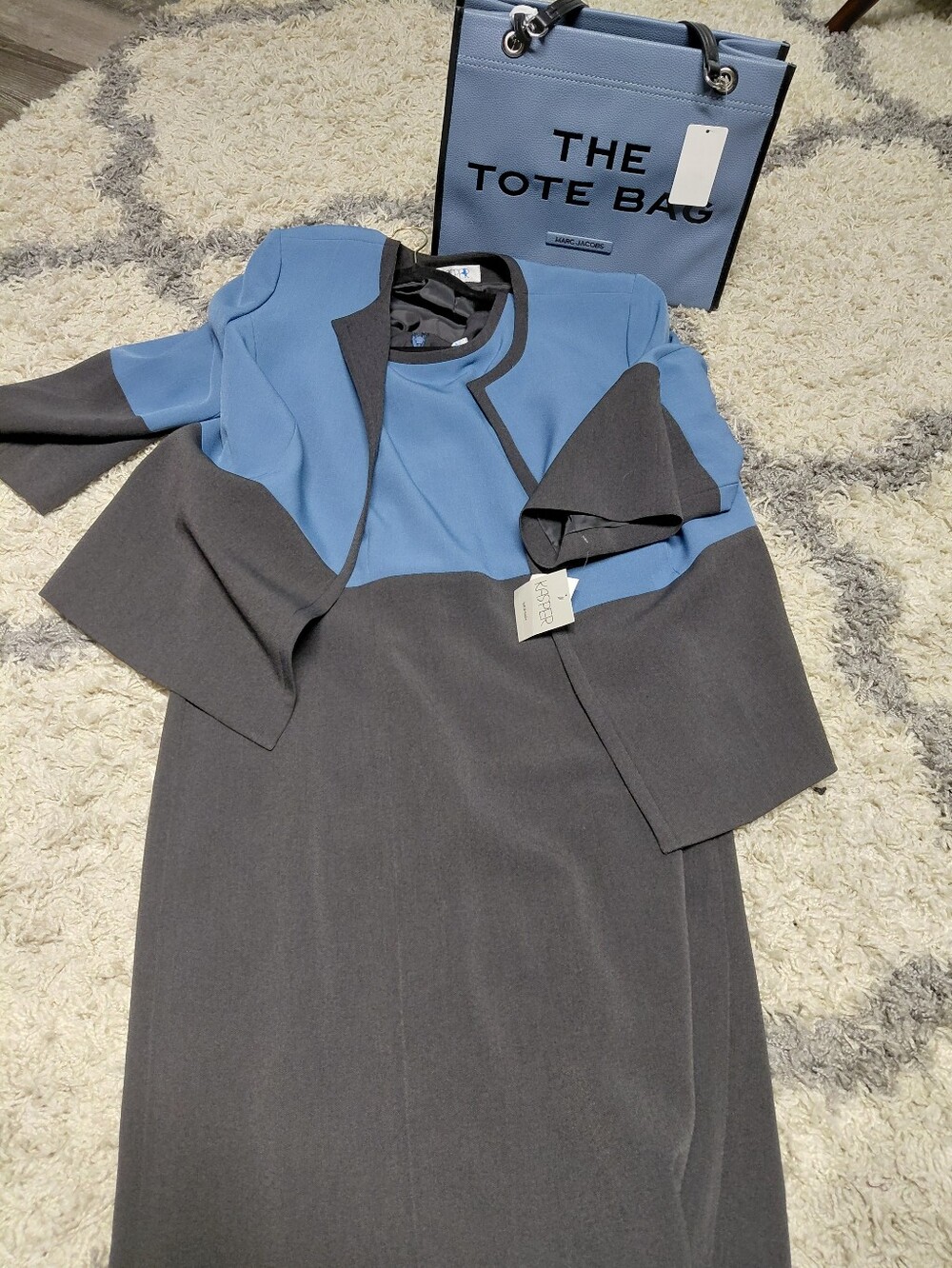 Kasper Two-Tone Blue and Gray Midi Dress